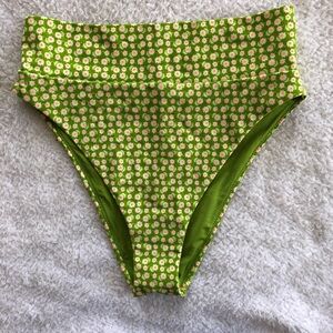 American Eagle Green Floral High-Waisted Bikini Bottom
